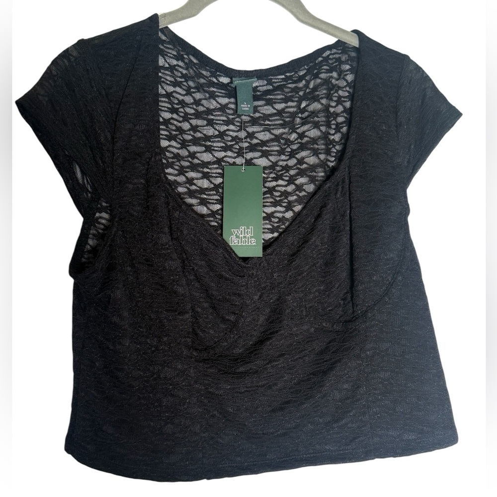Witchy Wild Fable Black Sheer Lace Crop Top Large NWT whimsigoth Baddie Grunge